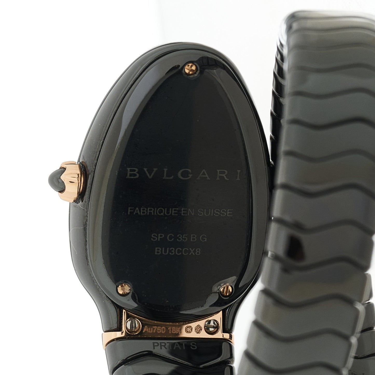 18K Rose Gold Ceramic Diamond Bezel 35mm Serpenti Tubogas Quartz Watch Black