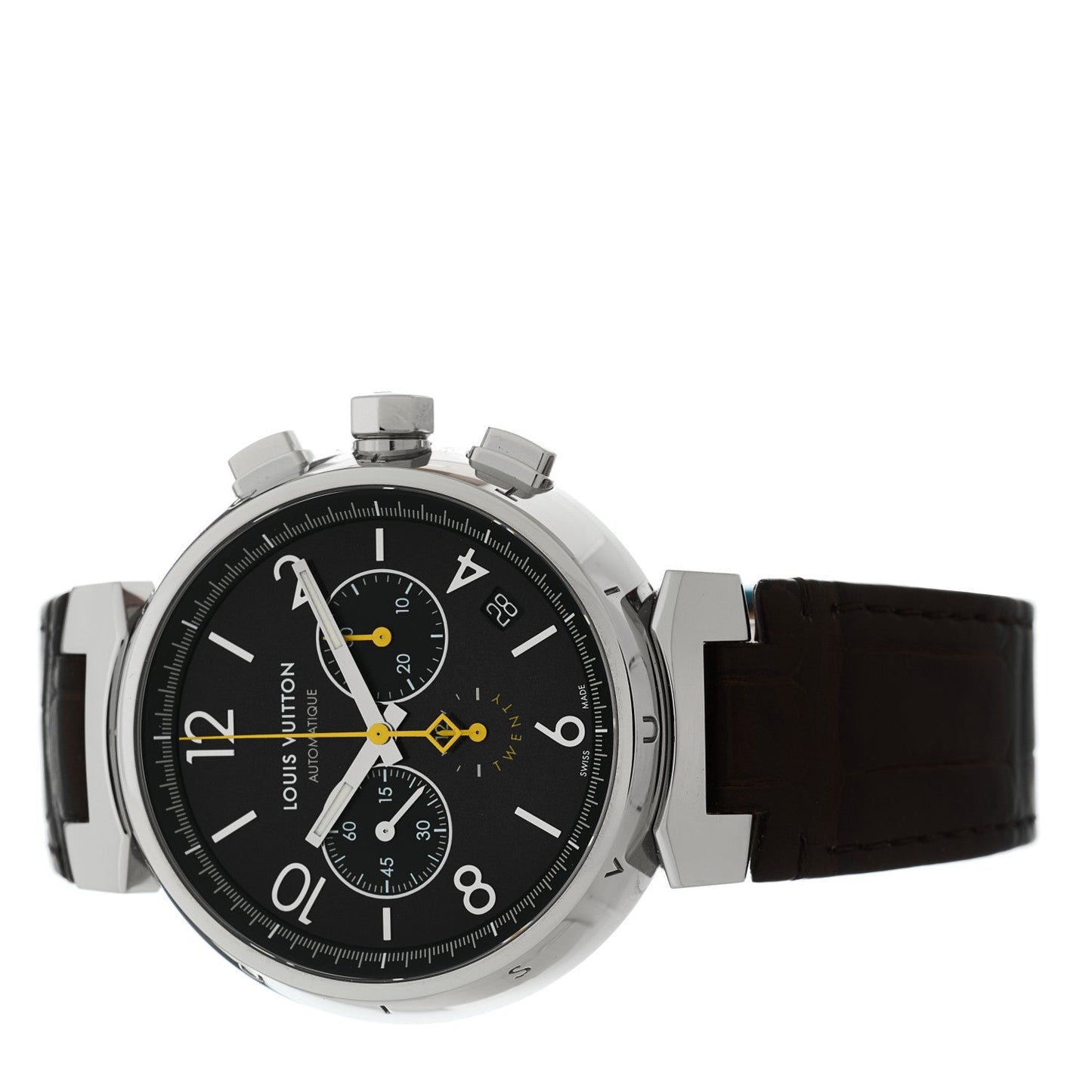 Stainless Steel Alligator 41mm Tambour Twenty Chronograph Automatic Watch Brown