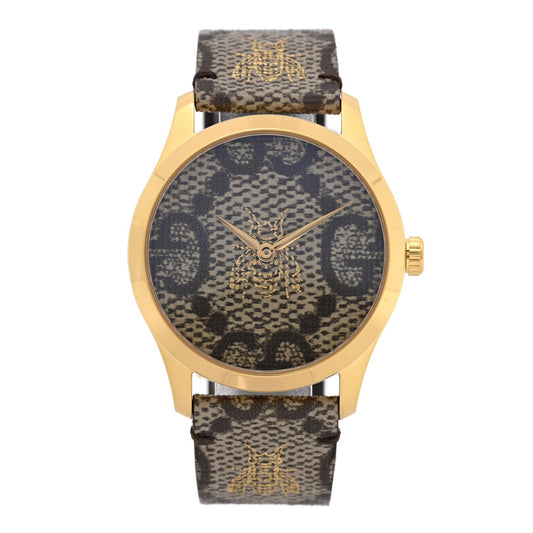 Stainless Steel Canvas 38mm G-Timeless GG Supreme Bee Quartz Watch Brown