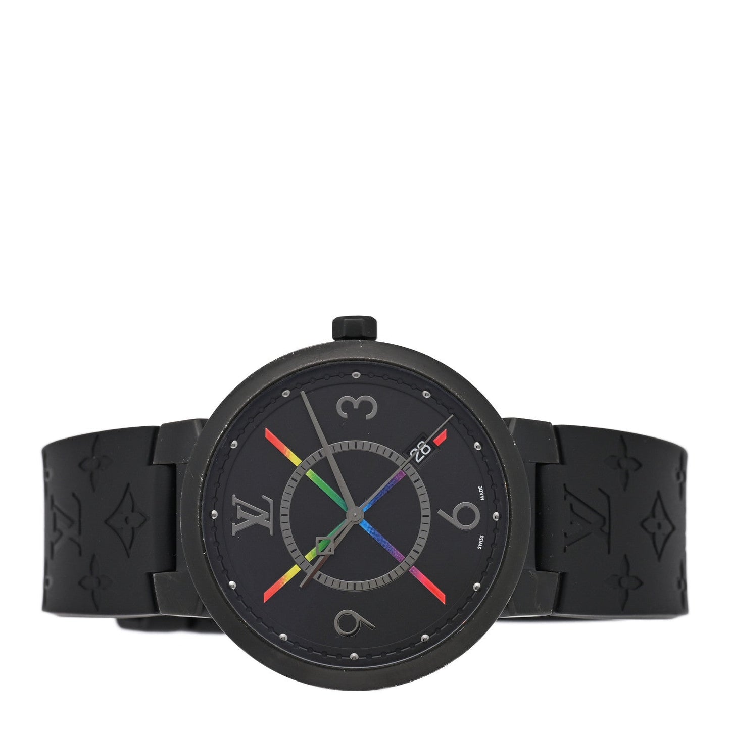 Stainless Steel Rubber 39mm Tambour Slim Rainbow Quartz Watch Black