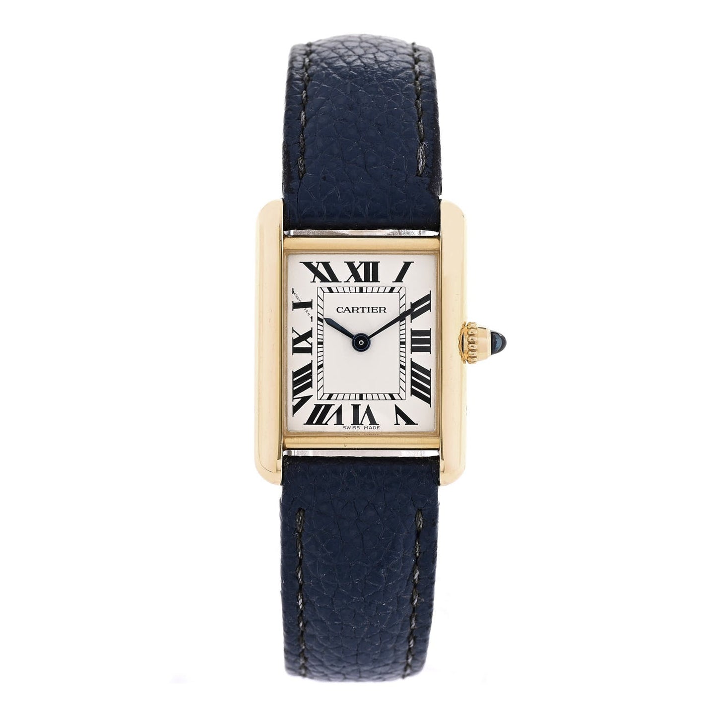 18K Yellow Gold Calfskin 22mm Tank Louis Quartz Watch Blue