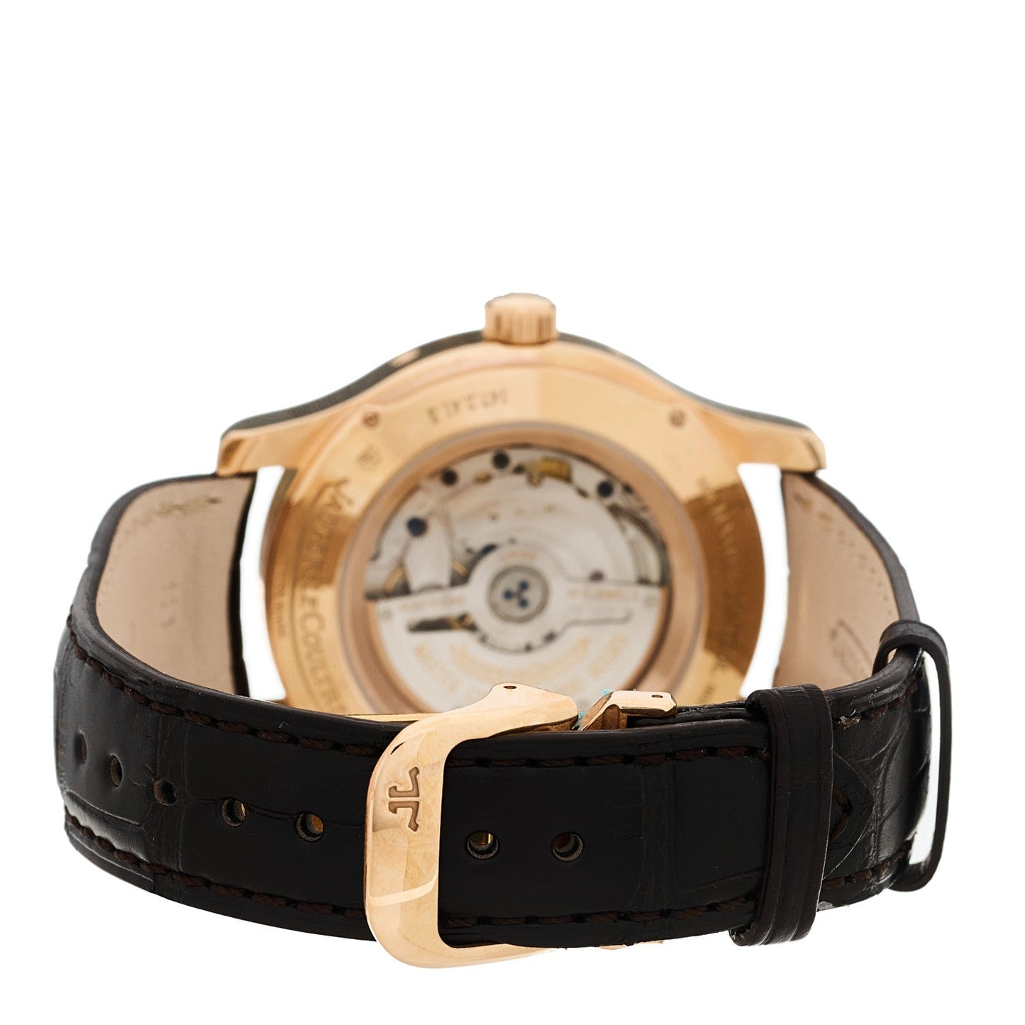 18K Rose Gold Alligator 37mm Master Calendar Moon Phase Automatic Watch Silver Q151242A