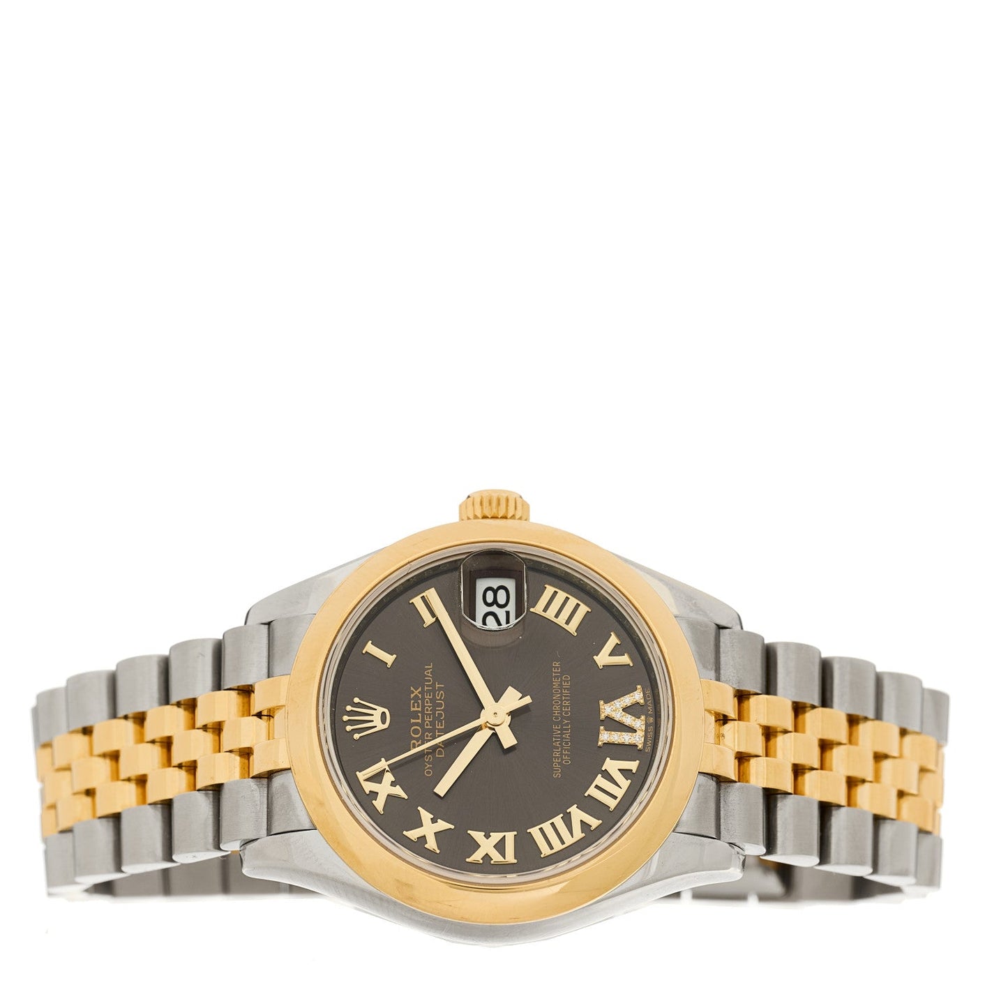 Stainless Steel 18K Yellow Gold Diamond 31mm Oyster Perpetual Datejust Watch Dark Grey Roman 278243