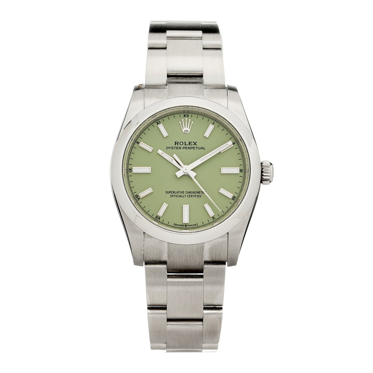 Stainless Steel 34mm Oyster Perpetual Watch Pistachio 124200