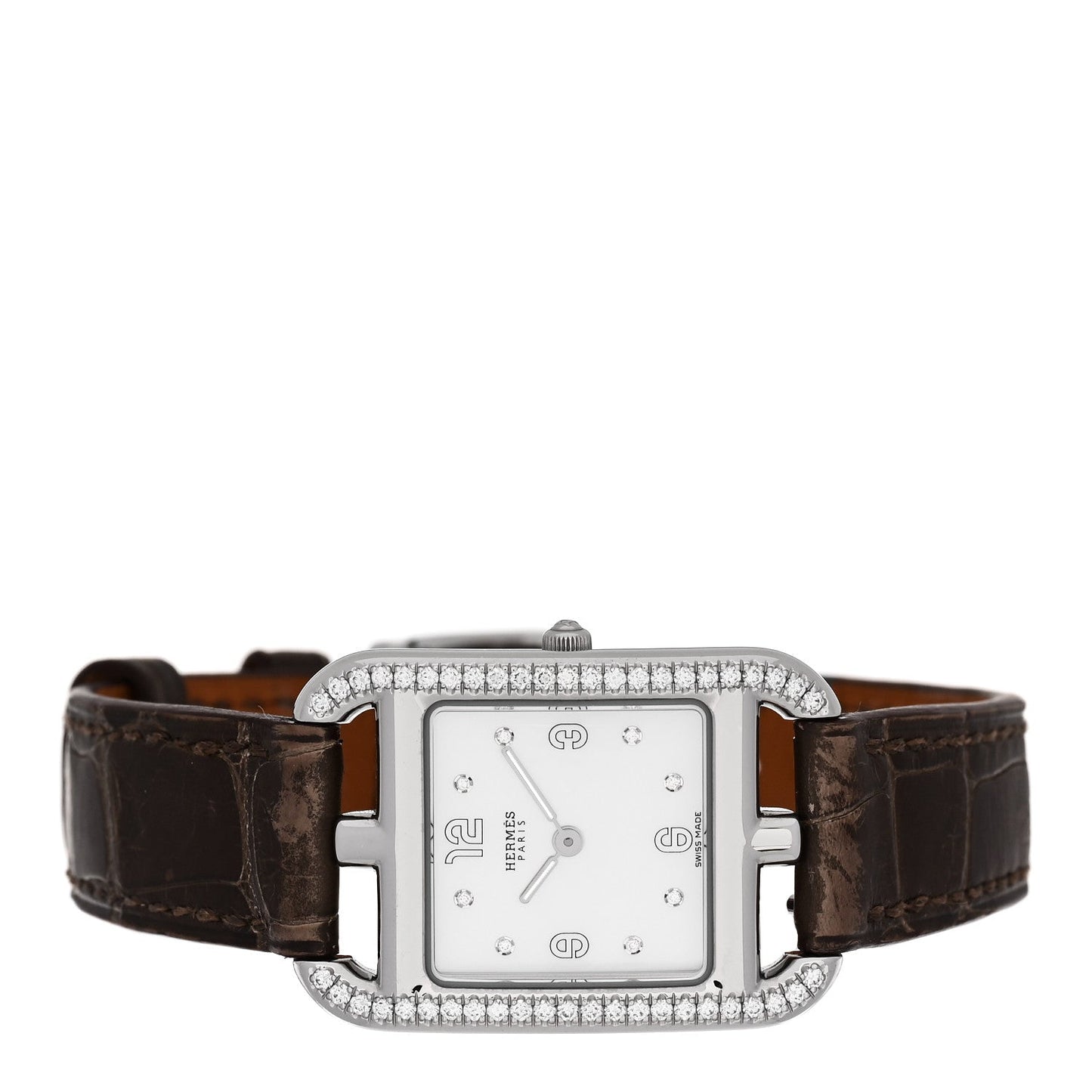 Stainless Steel Alligator Diamond Bezel Mother of Pearl 23mm Cape Cod Quartz Watch Gris Elephant