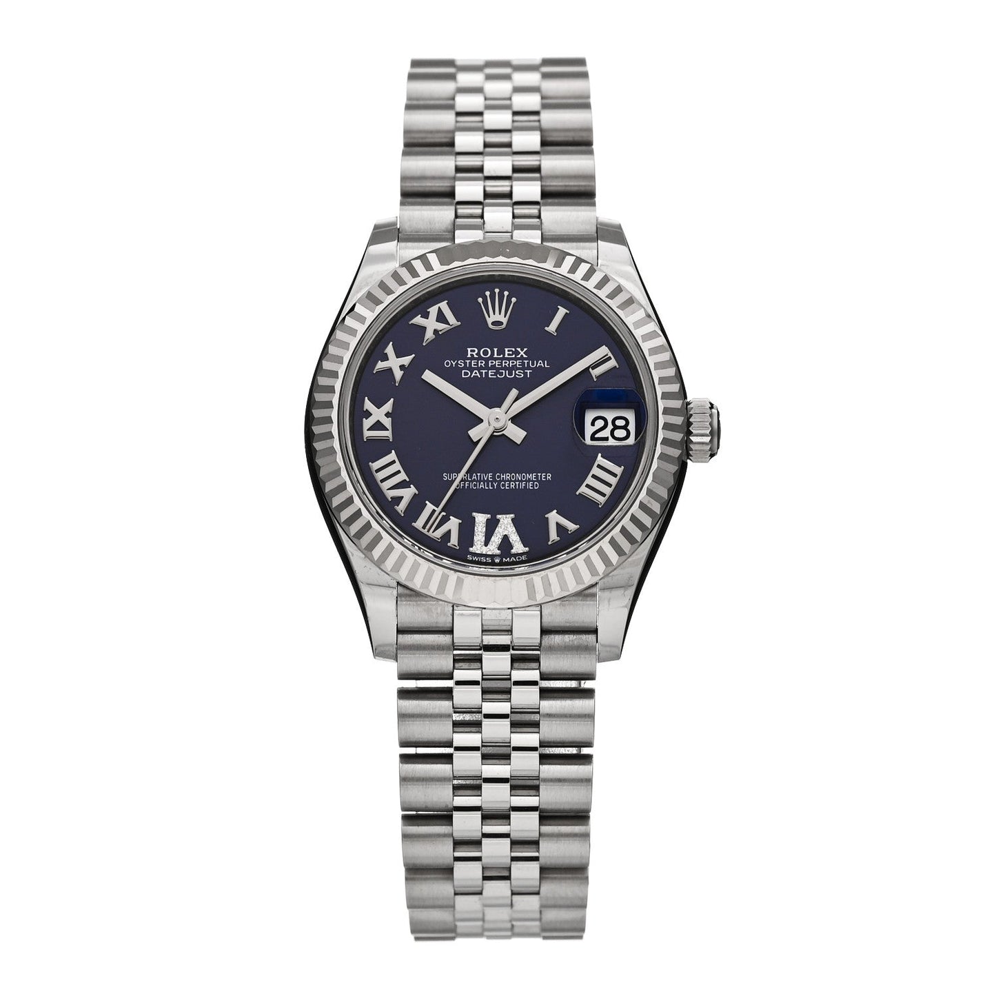 Stainless Steel 18K White Gold Diamond 31mm Oyster Perpetual Datejust Watch Aubergine Roman 278274
