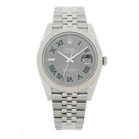 Stainless Steel 18K White Gold 41mm Oyster Perpetual Wimbledon Datejust Watch Slate 126334